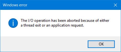 Operación de E/S abortada debido a la salida del subproceso o solicitud de la aplicación