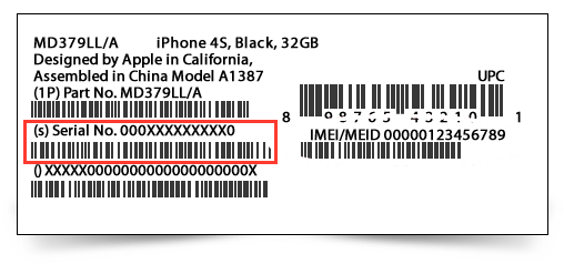 etiqueta de la caja del número de serie del iphone